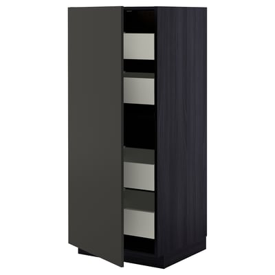 METOD / MAXIMERA High cabinet with drawers, black/Nickebo matt anthracite, 60x60x140 cm