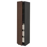 METOD / MAXIMERA High cabinet with drawers, black/Sinarp brown, 40x60x200 cm