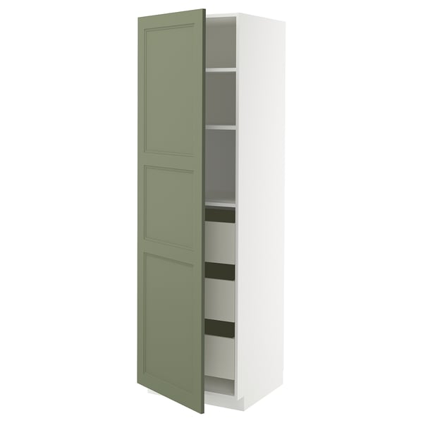 METOD / MAXIMERA High cabinet with drawers, white/Axstad grey-green, 60x60x200 cm