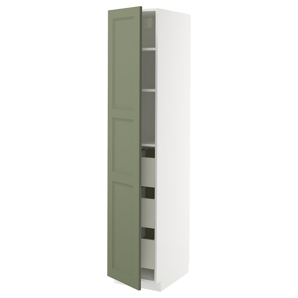 METOD / MAXIMERA High cabinet with drawers, white/Axstad grey-green, 40x60x200 cm