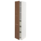 METOD / MAXIMERA High cabinet with drawers, white Enköping/brown walnut effect, 40x60x200 cm