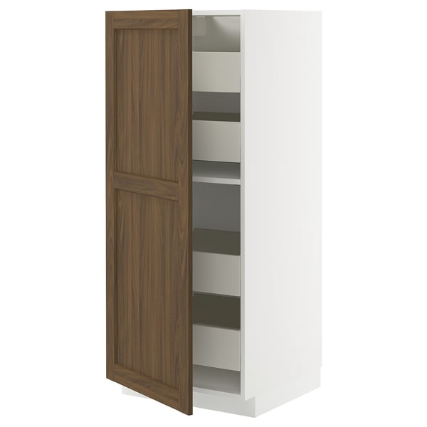 METOD / MAXIMERA High cabinet with drawers, white Enköping/brown walnut effect, 60x60x140 cm