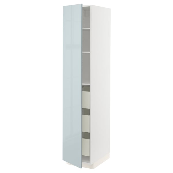 METOD / MAXIMERA High cabinet with drawers, white/Kallarp light grey-blue, 40x60x200 cm