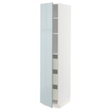 METOD / MAXIMERA High cabinet with drawers, white/Kallarp light grey-blue, 40x60x200 cm