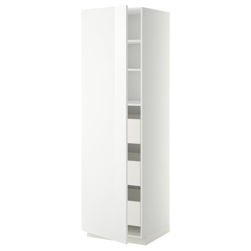 A white METOD tall cabinet with shelves, designed for kitchen storage.