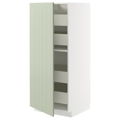 METOD kitchen cabinet in green with adjustable shelves and soft-closing drawers.