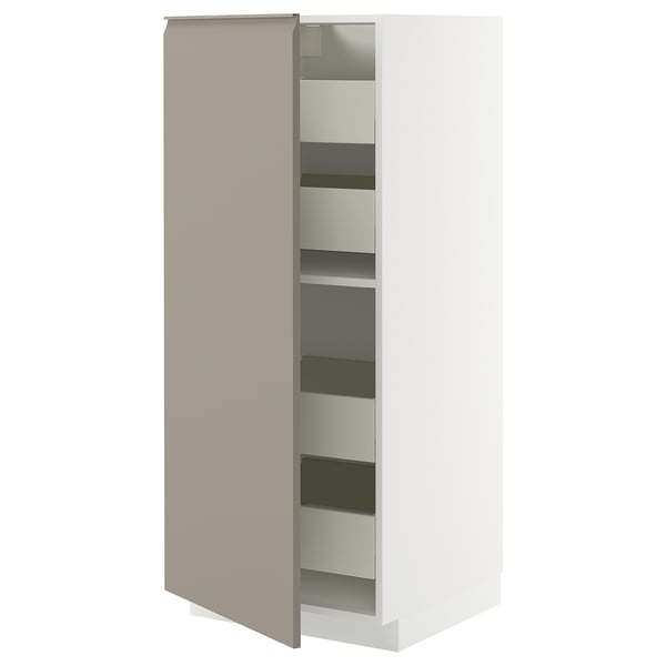 METOD / MAXIMERA High cabinet with drawers, white/Upplöv matt dark beige, 60x60x140 cm