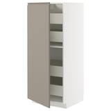 METOD / MAXIMERA High cabinet with drawers, white/Upplöv matt dark beige, 60x60x140 cm