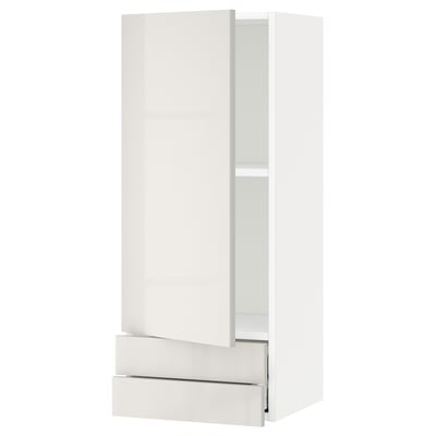 METOD / MAXIMERA Wall cabinet with door/2 drawers, white/Ringhult light grey, 40x100 cm
