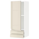 METOD / MAXIMERA Wall cabinet with door/2 drawers, white/Voxtorp high-gloss light beige, 40x100 cm