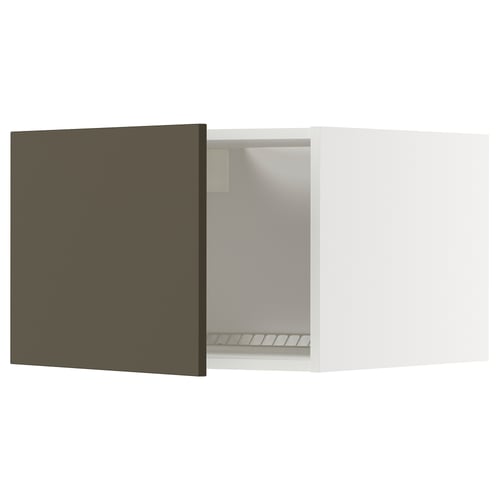 Dark brown METOD kitchen cabinet with white interior.