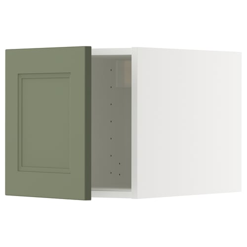 A METOD kitchen cabinet with a grey-green axstad front, made of fibreboard and plastic foil, with a rectangular design and snap-on hinges.