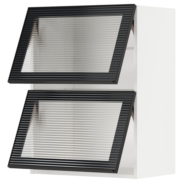 METOD Wall cab horiz 2 gls drs w push-op, white/Hejsta anthracite reeded glass, 60x80 cm