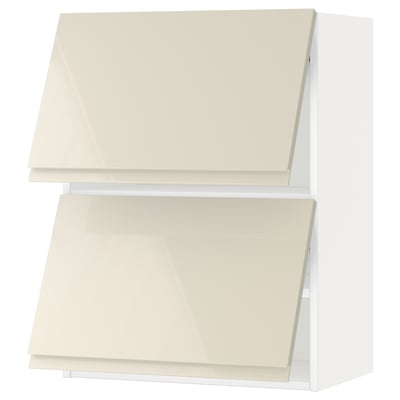 METOD Wall cabinet horizontal w 2 doors, white/Voxtorp high-gloss light beige, 60x80 cm