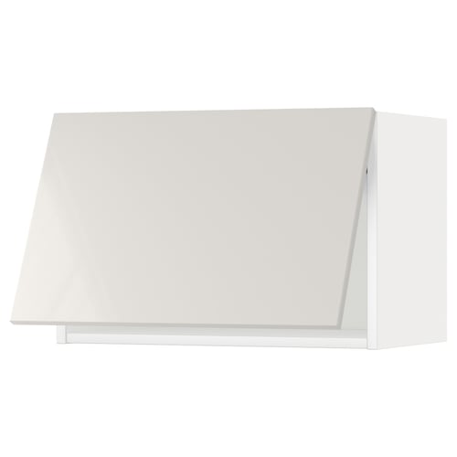 White, modern wall-mounted kitchen cabinet with high-gloss finish.
