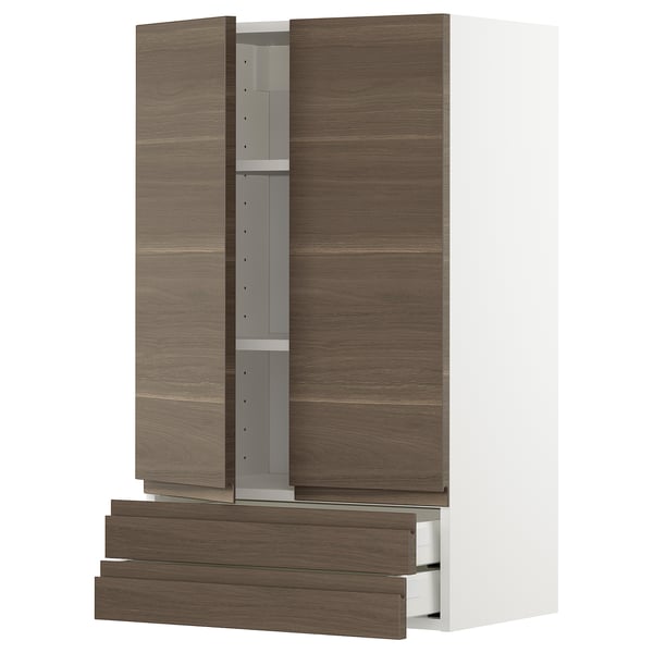 Metod Wall Cabinet W 2 Doors 2 Drawers White Voxtorp Walnut