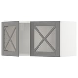 METOD Wall cabinet w 2 glass dr/crossbar., white/Bodbyn grey, 80x40 cm