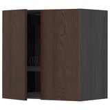 METOD Wall cabinet w dish drainer/2 doors, black/Sinarp brown, 60x60 cm