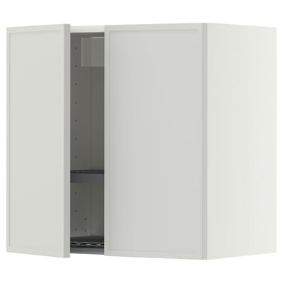 METOD Wall cabinet w dish drainer/2 doors, white/Aspudden light grey, 60x60 cm