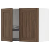 METOD Wall cabinet w dish drainer/2 doors, white Enköping/brown walnut effect, 80x60 cm