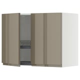 METOD Wall cabinet w dish drainer/2 doors, white/Voxtorp high-gloss dark grey-brown, 80x60 cm