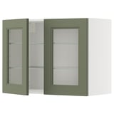 METOD Wall cabinet w shelves/2 glass drs, white/Axstad grey-green, 80x60 cm