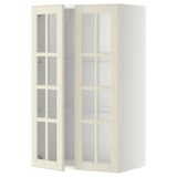 METOD Wall cabinet w shelves/2 glass drs, white/Bodbyn off-white, 60x100 cm
