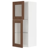 METOD Wall cabinet w shelves/2 glass drs, white Enköping/brown walnut effect, 40x100 cm