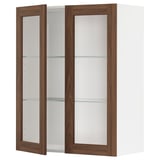METOD Wall cabinet w shelves/2 glass drs, white Enköping/brown walnut effect, 80x100 cm