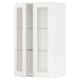 White METOD kitchen cabinet with glass doors, modern minimalist design.