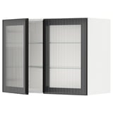 METOD Wall cabinet w shelves/2 glass drs, white/Hejsta anthracite reeded glass, 80x60 cm