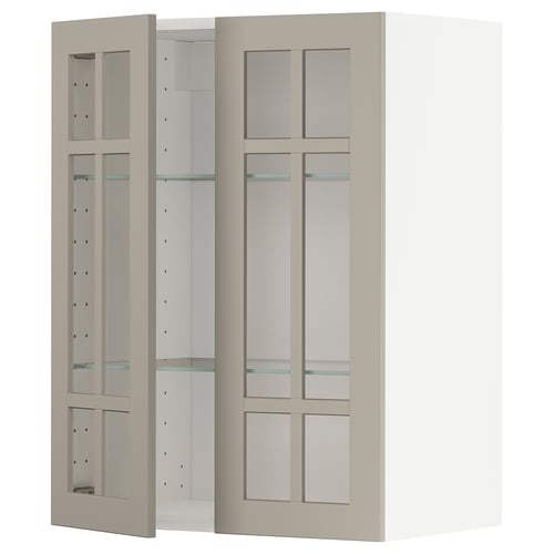 METOD kitchen unit, beige, glass doors, adjustable shelves.