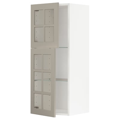 METOD Wall cabinet w shelves/2 glass drs, white/Stensund beige, 40x100 cm