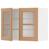 METOD Wall cabinet w shelves/2 glass drs, white/Vedhamn oak, 80x60 cm