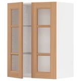METOD Wall cabinet w shelves/2 glass drs, white/Vedhamn oak, 60x80 cm