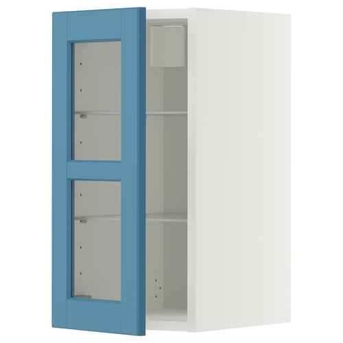 METOD Wall cabinet w shelves/glass door, white/Lerhyttan blue, 30x60 cm