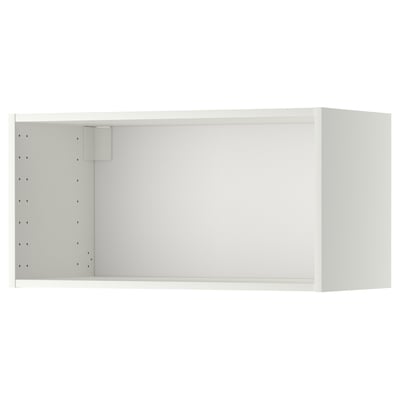 White METOD wall cabinet, rectangular, hollow inside, with drilling holes on one side.