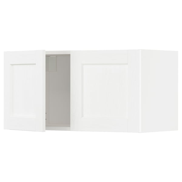METOD kitchen units. White with wood grain. Three sections: hanging, door, base. Classic design.