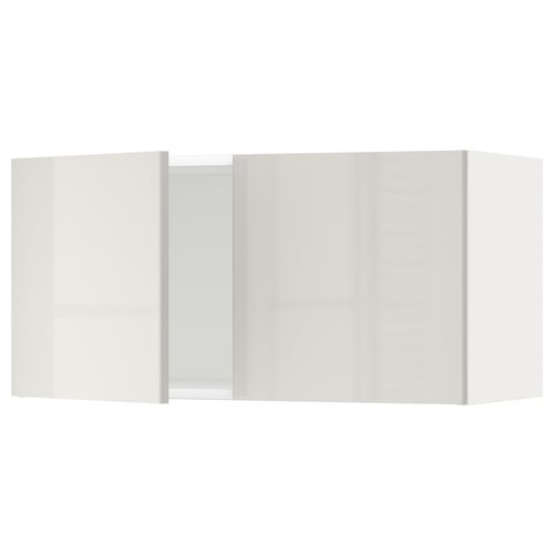 A white, modern kitchen cabinet with a high-gloss finish.