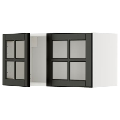METOD Wall cabinet with 2 glass doors, white/Bodbyn black, 80x40 cm