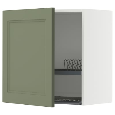 METOD Wall cabinet with dish drainer, white/Axstad grey-green, 60x60 cm