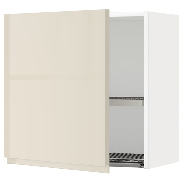 METOD Wall cabinet with dish drainer, white/Voxtorp high-gloss light beige, 60x60 cm