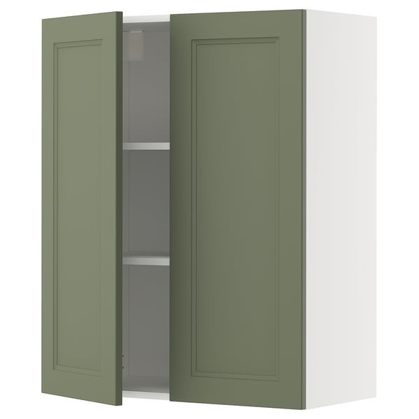 METOD Wall cabinet with shelves/2 doors, white/Axstad grey-green, 80x100 cm