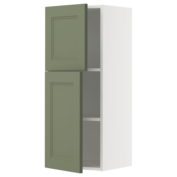 METOD Wall cabinet with shelves/2 doors, white/Axstad grey-green, 40x100 cm