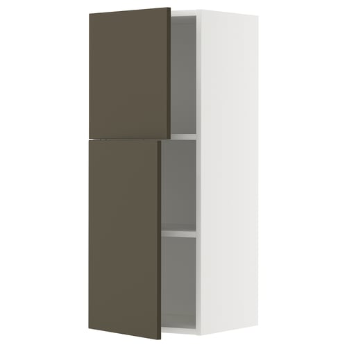 METOD kitchen unit with dark brown doors, white frame, two adjustable shelves.