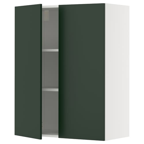 METOD wall cabinet in green with adjustable shelf.