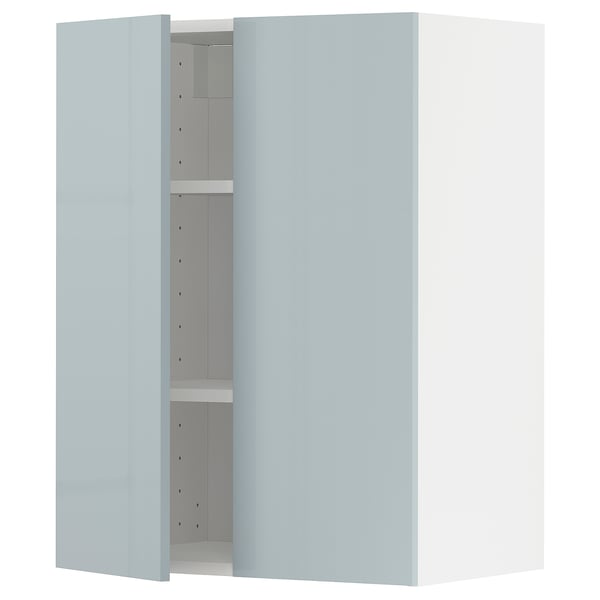 METOD Wall cabinet with shelves/2 doors, white/Kallarp light grey-blue, 60x80 cm