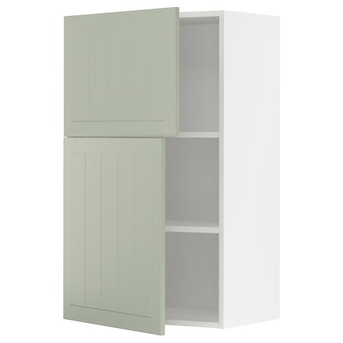 Modern green METOD kitchen cabinet, rectangular with open shelves.
