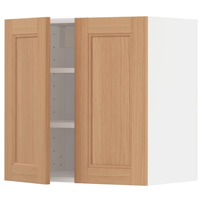 METOD Wall cabinet with shelves/2 doors, white/Vedhamn oak, 60x60 cm