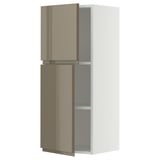 METOD Wall cabinet with shelves/2 doors, white/Voxtorp high-gloss dark grey-brown, 40x100 cm